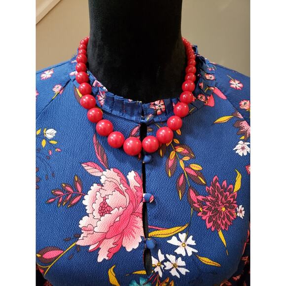 Loft Wildflower Satin Shift Dress Women's Size M Blue Collered Button Down - Picture 3 of 12